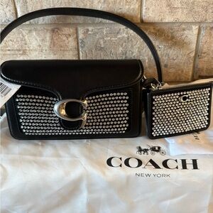 Coach RARE Black and Silver Crystal Tabby 20 Bag with matching cardholder